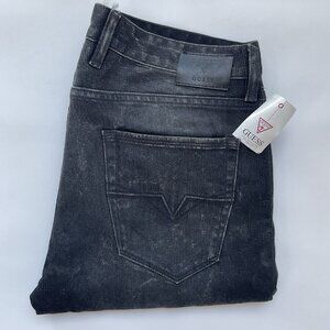 Guess Men’s Slim Tapered Jeans In Black Metallic Finish Size 34